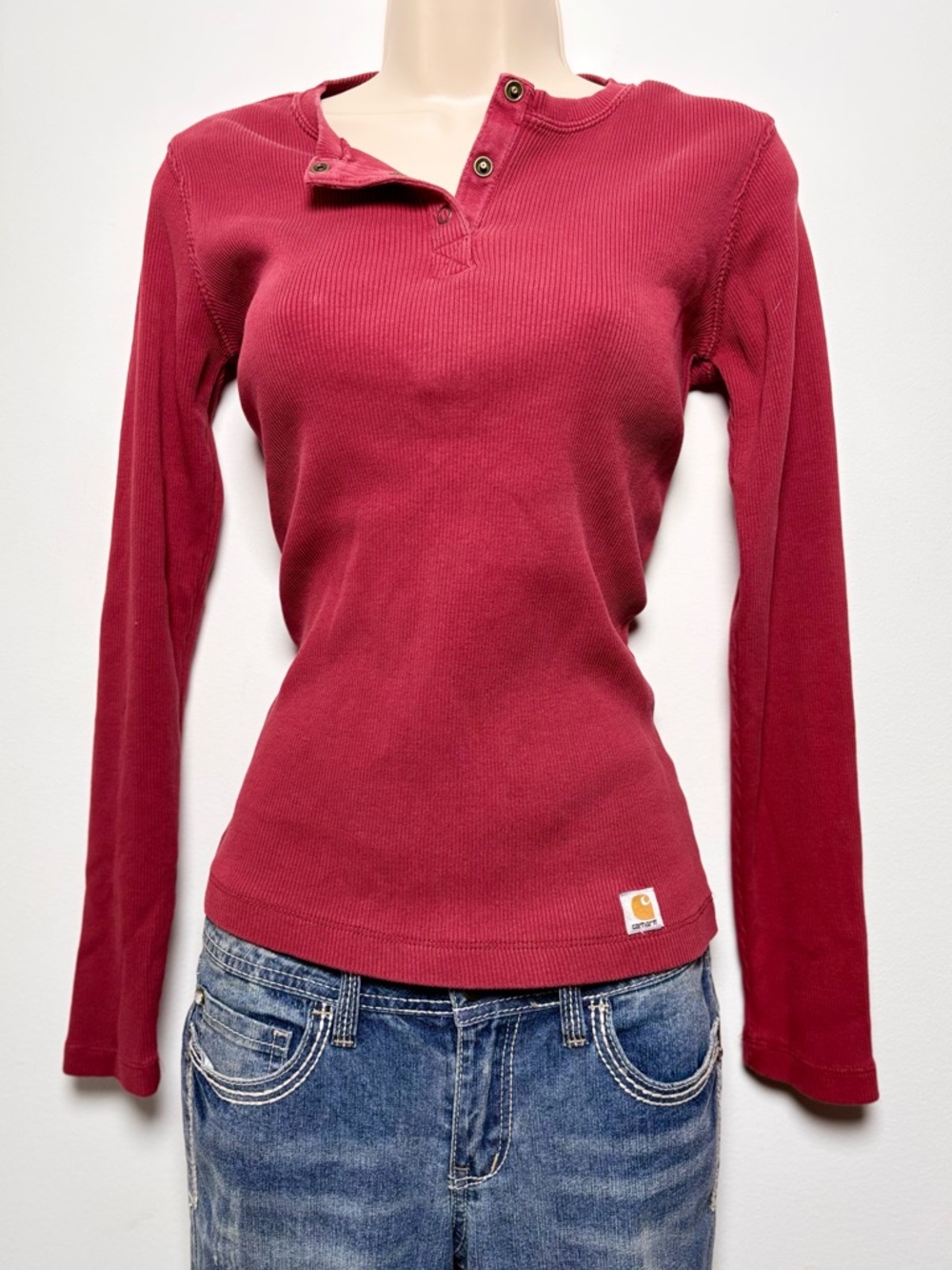 Carhartt Women's Long-Sleeve Henley Thermal Top - Red